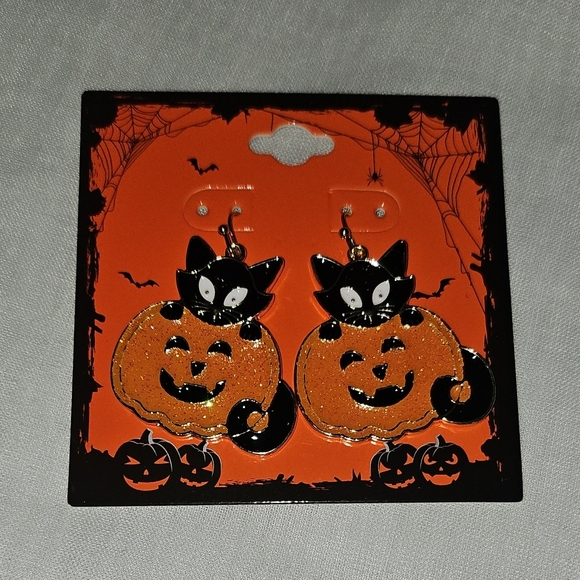 Halloween Cat and Pumpkin Earrings New - Picture 1 of 3